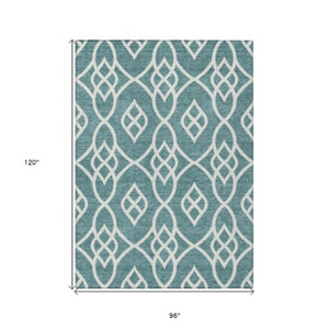 Homeroots 3' Artichoke Green And Ivory Trellis Washable Rug For Indoor Outdoor Spaces - Durable And Stylish! 8' X 10' Polyester 592152