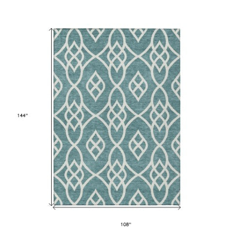 Homeroots 3' Artichoke Green And Ivory Trellis Washable Rug For Indoor Outdoor Spaces - Durable And Stylish! 9' X 12' Polyester 592153