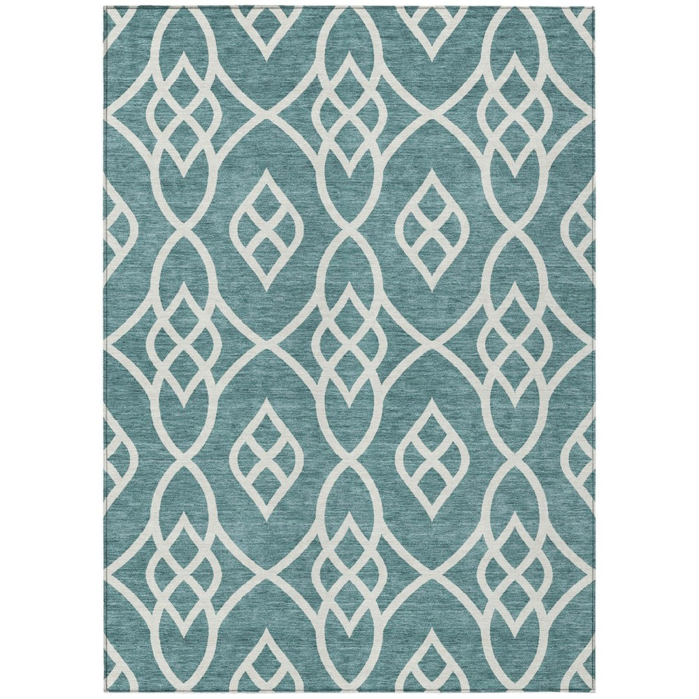 HomeRoots 9' Teal Blue and Ivory Trellis Area Rug - Durable, Washable Design for Indoor and Outdoor Spaces 9' X 12' 592153