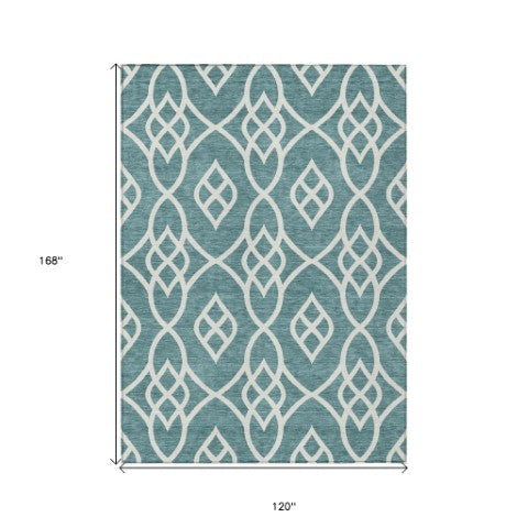 Homeroots 3' Artichoke Green And Ivory Trellis Washable Rug For Indoor Outdoor Spaces - Durable And Stylish! 10' X 14' Polyester 592154