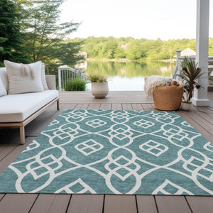 Homeroots 3' Artichoke Green And Ivory Trellis Washable Rug For Indoor Outdoor Spaces - Durable And Stylish! 10' X 14' Polyester 592154