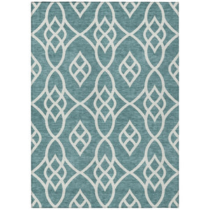 HomeRoots 5' Stylish Teal Blue and Ivory Trellis Rug – Washable, Durable, Perfect for Indoor and Outdoor Spaces 10' X 14' 592154