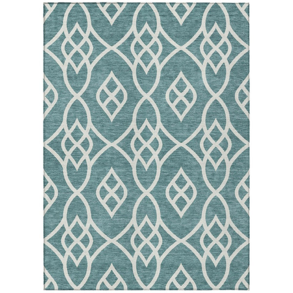 HomeRoots 5' Stylish Teal Blue and Ivory Trellis Rug – Washable, Durable, Perfect for Indoor and Outdoor Spaces 10' X 14' 592154