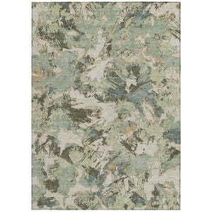 Homeroots 3' Beige Brown And Green Floral Washable Area Rug For Indoor And Outdoor Spaces, Durable Design 5' X 8' Polyester 592156