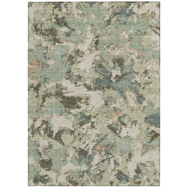 Homeroots 3' Beige Brown And Green Floral Washable Area Rug For Indoor And Outdoor Spaces, Durable Design 5' X 8' Polyester 592156