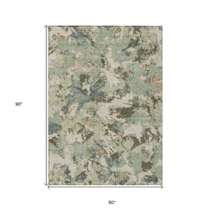 Homeroots 3' Beige Brown And Green Floral Washable Area Rug For Indoor And Outdoor Spaces, Durable Design 5' X 8' Polyester 592156