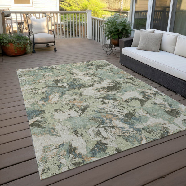 Homeroots 3' Beige Brown And Green Floral Washable Area Rug For Indoor And Outdoor Spaces, Durable Design 5' X 8' Polyester 592156