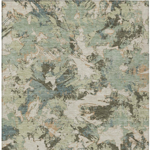 Homeroots 3' Beige Brown And Green Floral Washable Area Rug For Indoor And Outdoor Spaces, Durable Design 5' X 8' Polyester 592156