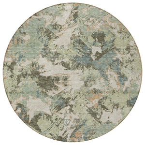 Homeroots 3' Beige Brown And Green Floral Washable Area Rug For Indoor And Outdoor Spaces, Durable Design 8' Round Polyester 592157