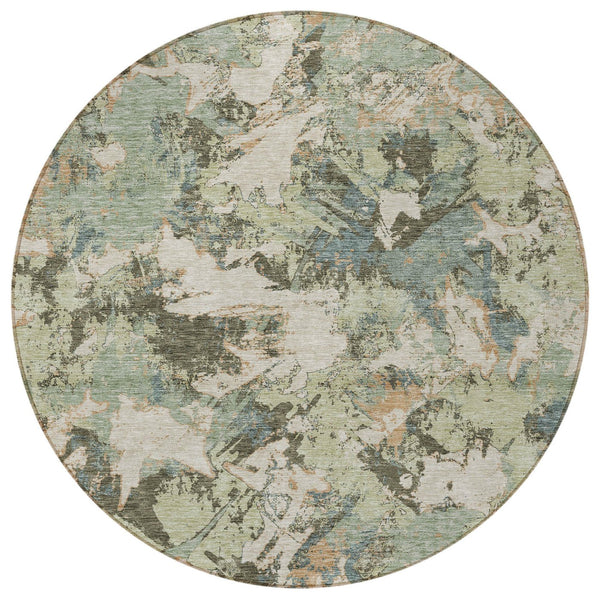 Homeroots 3' Beige Brown And Green Floral Washable Area Rug For Indoor And Outdoor Spaces, Durable Design 8' Round Polyester 592157