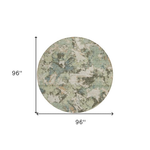 Homeroots 3' Beige Brown And Green Floral Washable Area Rug For Indoor And Outdoor Spaces, Durable Design 8' Round Polyester 592157