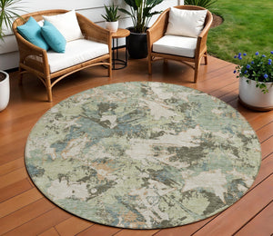 Homeroots 3' Beige Brown And Green Floral Washable Area Rug For Indoor And Outdoor Spaces, Durable Design 8' Round Polyester 592157