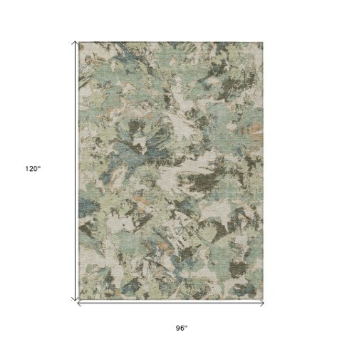 Homeroots 3' Beige Brown And Green Floral Washable Area Rug For Indoor And Outdoor Spaces, Durable Design 8' X 10' Polyester 592158