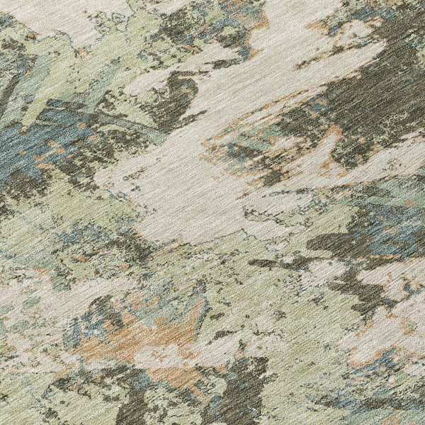 Homeroots 3' Beige Brown And Green Floral Washable Area Rug For Indoor And Outdoor Spaces, Durable Design 8' X 10' Polyester 592158