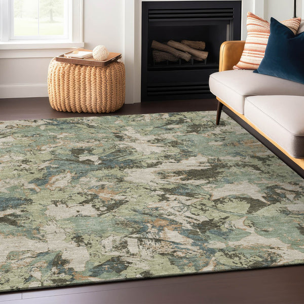 Homeroots 3' Beige Brown And Green Floral Washable Area Rug For Indoor And Outdoor Spaces, Durable Design 8' X 10' Polyester 592158