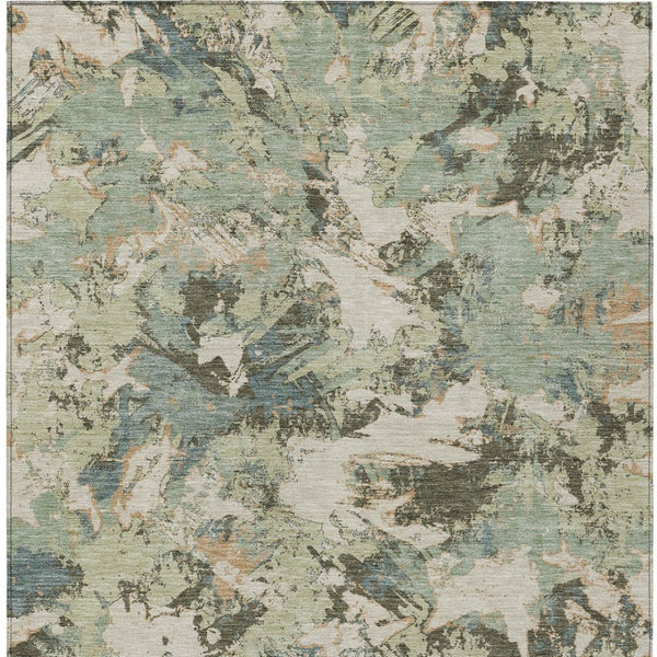 Homeroots 3' Beige Brown And Green Floral Washable Area Rug For Indoor And Outdoor Spaces, Durable Design 10' X 14' Polyester 592160