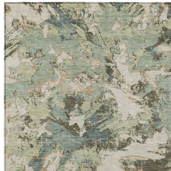Homeroots 3' Beige Brown And Green Floral Washable Area Rug For Indoor And Outdoor Spaces, Durable Design 10' X 14' Polyester 592160