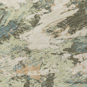 Homeroots 3' Beige Brown And Green Floral Washable Area Rug For Indoor And Outdoor Spaces, Durable Design 10' X 14' Polyester 592160