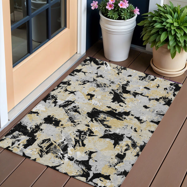 Homeroots 3' Beige Brown And Green Floral Washable Area Rug For Indoor And Outdoor Spaces, Durable Design 3' X 5' Polyester 592161