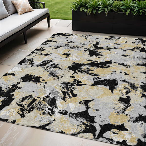 Homeroots 3' Beige Brown And Green Floral Washable Area Rug For Indoor And Outdoor Spaces, Durable Design 5' X 8' Polyester 592162
