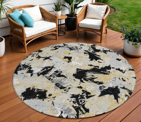 Homeroots 3' Beige Brown And Green Floral Washable Area Rug For Indoor And Outdoor Spaces, Durable Design 8' Round Polyester 592163