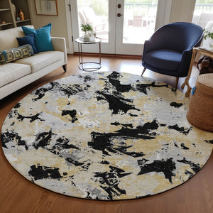 Homeroots 3' Beige Brown And Green Floral Washable Area Rug For Indoor And Outdoor Spaces, Durable Design 8' Round Polyester 592163