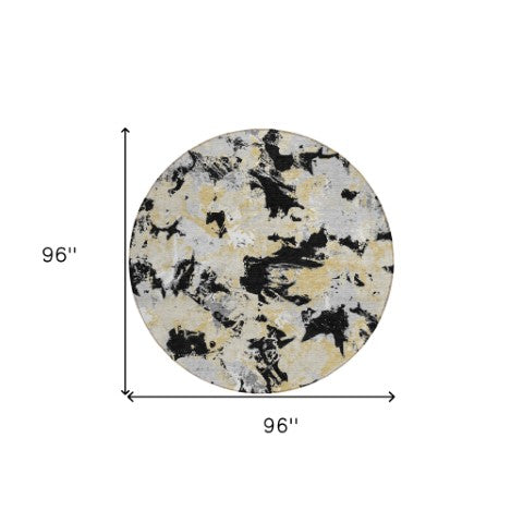 Homeroots 3' Beige Brown And Green Floral Washable Area Rug For Indoor And Outdoor Spaces, Durable Design 8' Round Polyester 592163