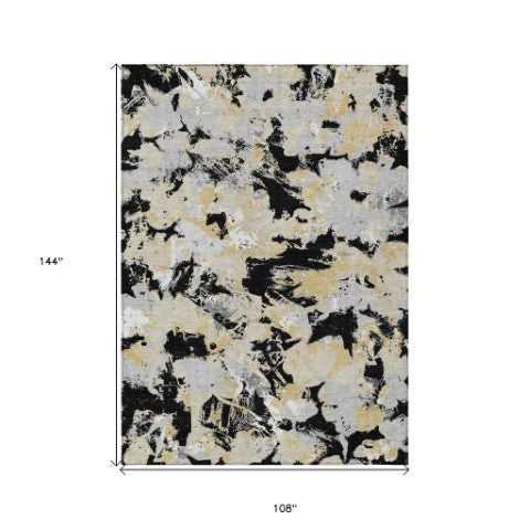 Homeroots 3' Beige Brown And Green Floral Washable Area Rug For Indoor And Outdoor Spaces, Durable Design 9' X 12' Polyester 592165