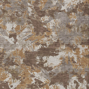 Homeroots 3' Beige Brown And Green Floral Washable Area Rug For Indoor And Outdoor Spaces, Durable Design 5' X 8' Polyester 592168