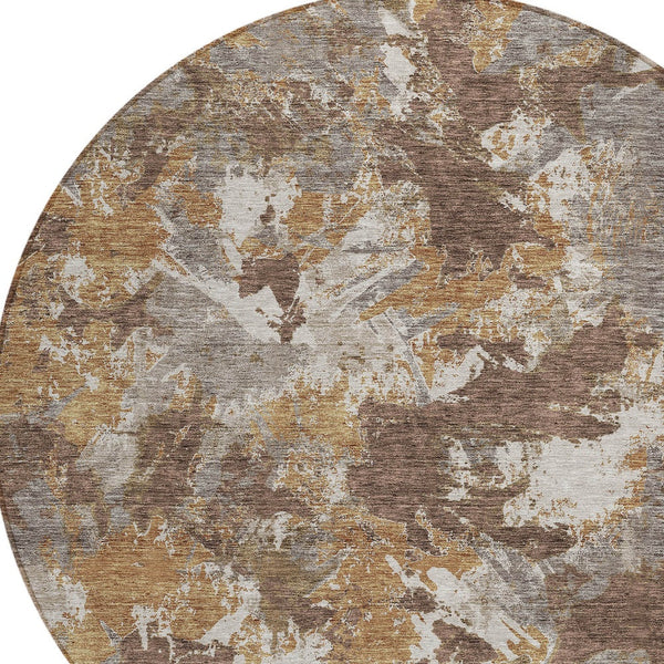 Homeroots 3' Beige Brown And Green Floral Washable Area Rug For Indoor And Outdoor Spaces, Durable Design 8' Round Polyester 592169