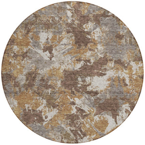 Homeroots 3' Beige Brown And Green Floral Washable Area Rug For Indoor And Outdoor Spaces, Durable Design 8' Round Polyester 592169