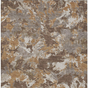 Homeroots 3' Beige Brown And Green Floral Washable Area Rug For Indoor And Outdoor Spaces, Durable Design 8' X 10' Polyester 592170