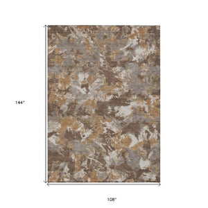 Homeroots 3' Beige Brown And Green Floral Washable Area Rug For Indoor And Outdoor Spaces, Durable Design 9' X 12' Polyester 592171