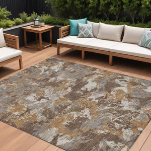 Homeroots 3' Beige Brown And Green Floral Washable Area Rug For Indoor And Outdoor Spaces, Durable Design 9' X 12' Polyester 592171