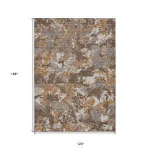 Homeroots 3' Beige Brown And Green Floral Washable Area Rug For Indoor And Outdoor Spaces, Durable Design 10' X 14' Polyester 592172