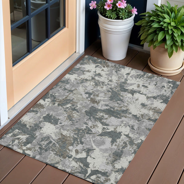 Homeroots 3' Beige Brown And Green Floral Washable Area Rug For Indoor And Outdoor Spaces, Durable Design 3' X 5' Polyester 592173