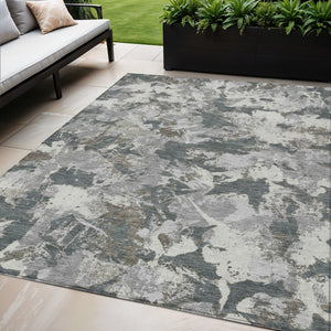 Homeroots 3' Beige Brown And Green Floral Washable Area Rug For Indoor And Outdoor Spaces, Durable Design 5' X 8' Polyester 592174