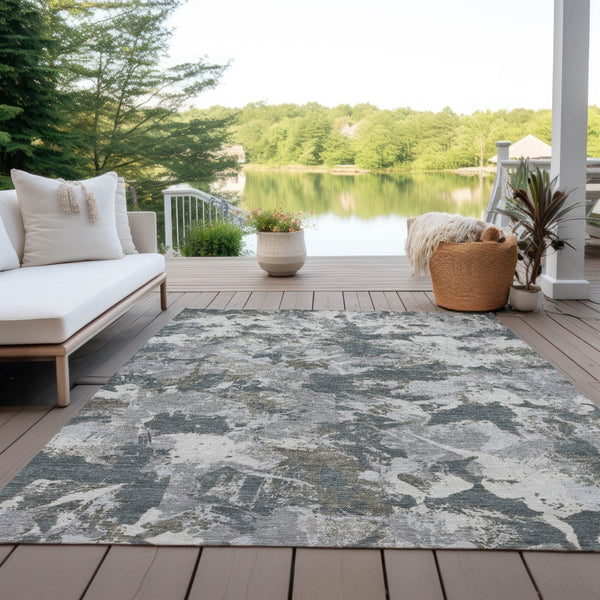 Homeroots 3' Beige Brown And Green Floral Washable Area Rug For Indoor And Outdoor Spaces, Durable Design 5' X 8' Polyester 592174