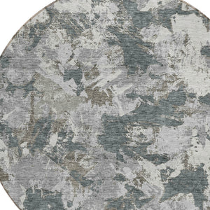 Homeroots 3' Beige Brown And Green Floral Washable Area Rug For Indoor And Outdoor Spaces, Durable Design 8' Round Polyester 592175