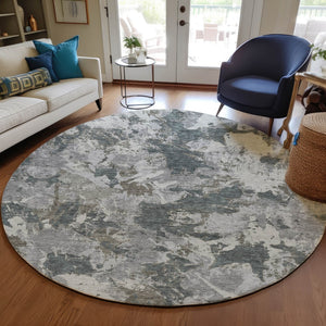 Homeroots 3' Beige Brown And Green Floral Washable Area Rug For Indoor And Outdoor Spaces, Durable Design 8' Round Polyester 592175