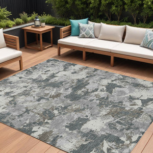 Homeroots 3' Beige Brown And Green Floral Washable Area Rug For Indoor And Outdoor Spaces, Durable Design 9' X 12' Polyester 592177