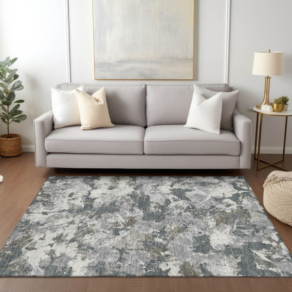 Homeroots 3' Beige Brown And Green Floral Washable Area Rug For Indoor And Outdoor Spaces, Durable Design 10' X 14' Polyester 592178