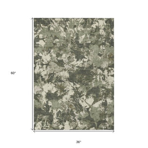 Homeroots 3' Beige Brown And Green Floral Washable Area Rug For Indoor And Outdoor Spaces, Durable Design 3' X 5' Polyester 592185