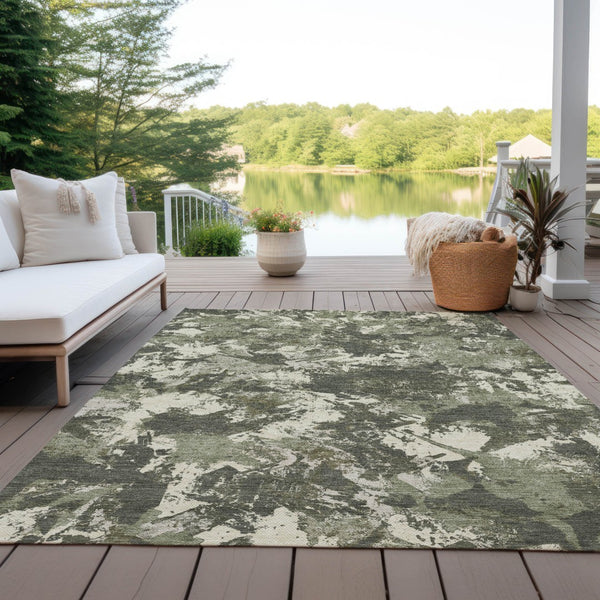 Homeroots 3' Beige Brown And Green Floral Washable Area Rug For Indoor And Outdoor Spaces, Durable Design 3' X 5' Polyester 592185