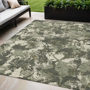 Homeroots 3' Beige Brown And Green Floral Washable Area Rug For Indoor And Outdoor Spaces, Durable Design 5' X 8' Polyester 592186