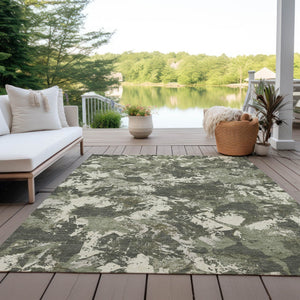 Homeroots 3' Beige Brown And Green Floral Washable Area Rug For Indoor And Outdoor Spaces, Durable Design 5' X 8' Polyester 592186