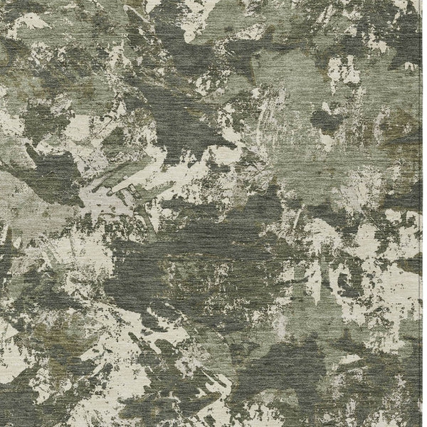 Homeroots 3' Beige Brown And Green Floral Washable Area Rug For Indoor And Outdoor Spaces, Durable Design 5' X 8' Polyester 592186