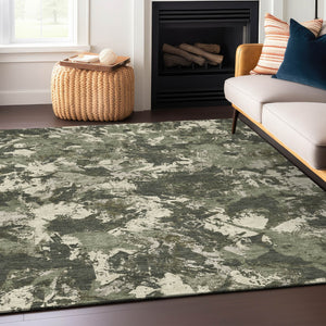 Homeroots 3' Beige Brown And Green Floral Washable Area Rug For Indoor And Outdoor Spaces, Durable Design 5' X 8' Polyester 592186