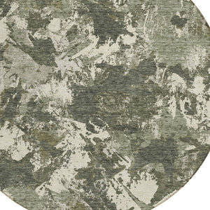 Homeroots 3' Beige Brown And Green Floral Washable Area Rug For Indoor And Outdoor Spaces, Durable Design 8' Round Polyester 592187