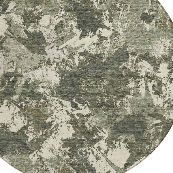 Homeroots 3' Beige Brown And Green Floral Washable Area Rug For Indoor And Outdoor Spaces, Durable Design 8' Round Polyester 592187